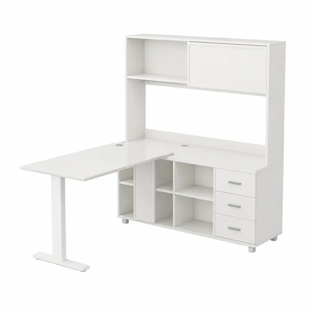 Biurko Narożne Białe z Półkami i Szafkami z MDF 150x120x75 cm