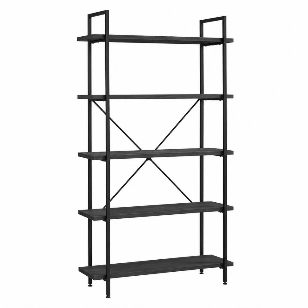 Regał metalowy czarny 5 półek, stal i MDF