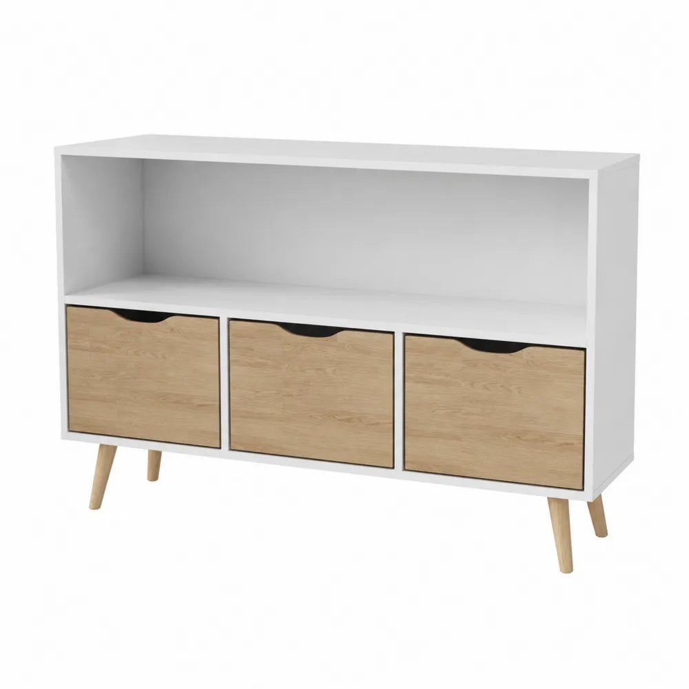 Regał z trzema szufladami z płyty laminowanej biały/dąb 120x80x30 cm