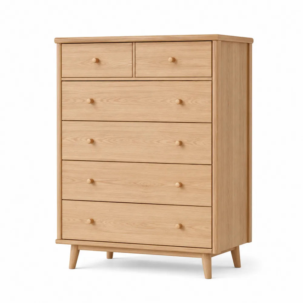 Komoda drewniana z litego dębu 6 szuflad 115 cm