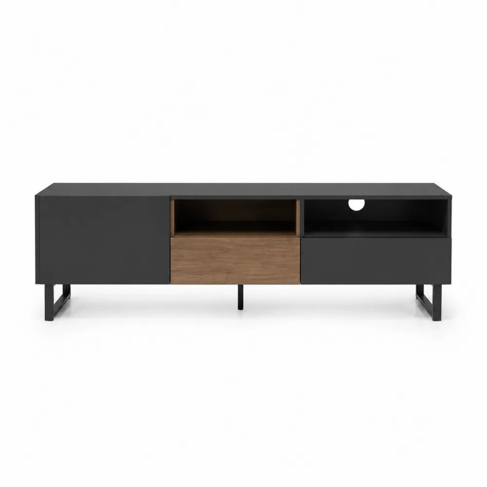 Szafka RTV stalowa i drewniana czarna 140x40x50 cm