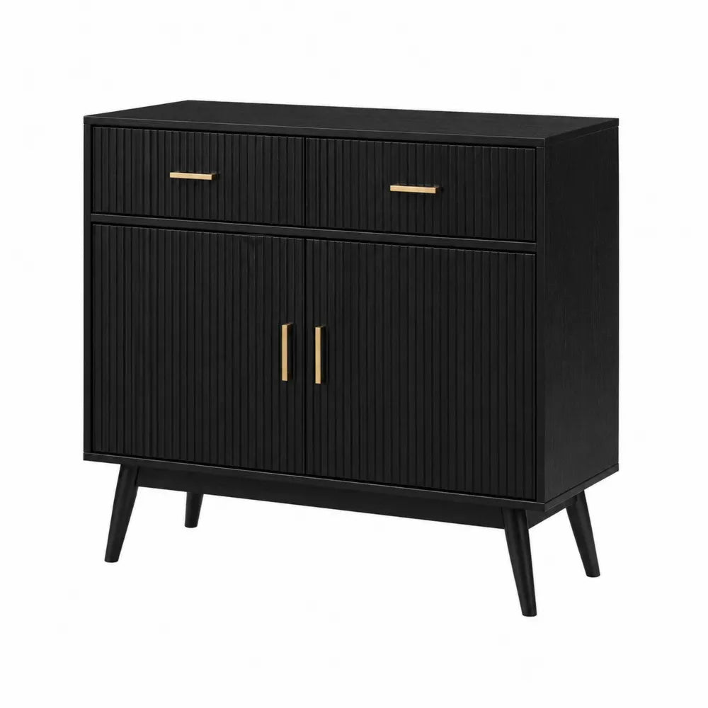 Komoda z drewna i metalowymi uchwytami w kolorze czarnym 90x40x80 cm