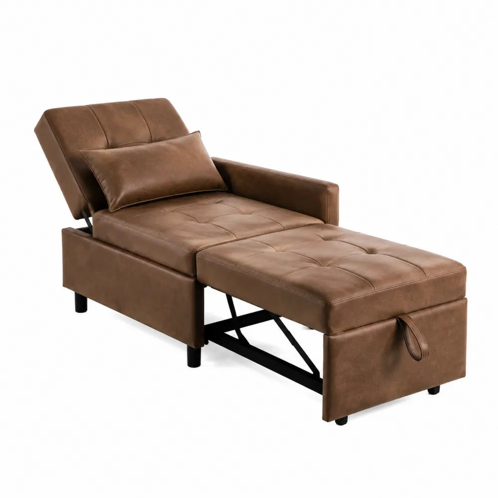 Rozkładana sofa z brązowej sztucznej skóry