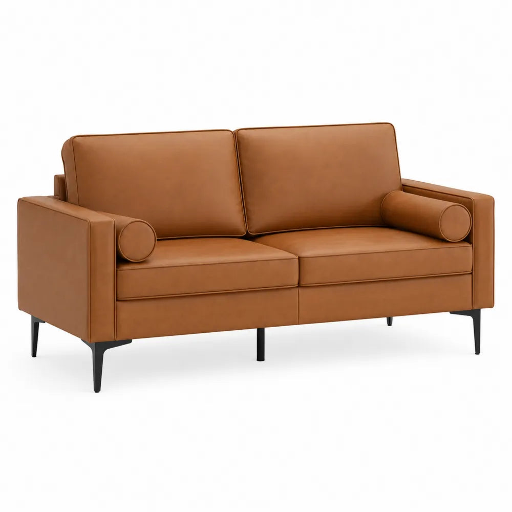 Sofa skórzana brązowa z metalowymi nogami