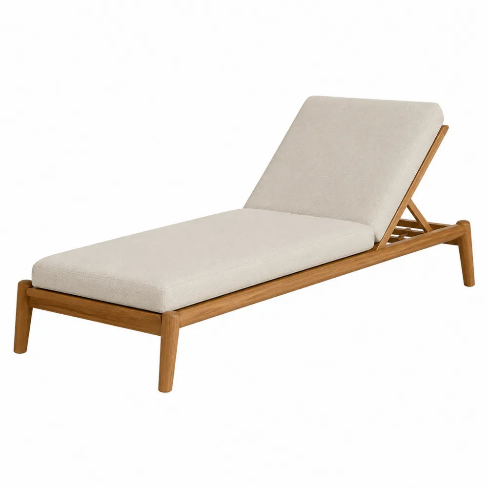 Leżanka ogrodowa z drewna teak, beżowa