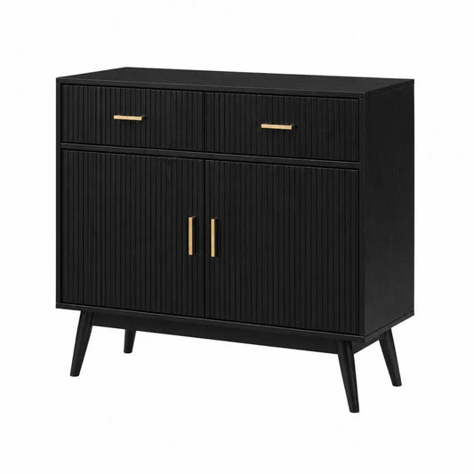 Komoda z drewna i metalowymi uchwytami w kolorze czarnym 90x40x80 cm