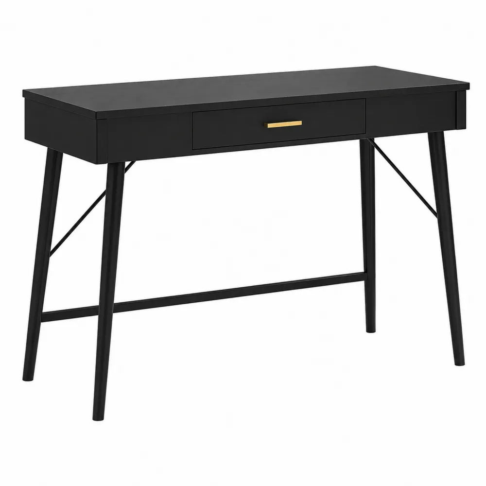 Czarne Biurko z Szufladą, Metalowe Nogi, 120x60x75 cm