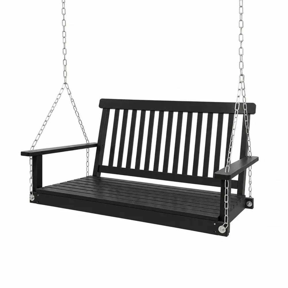 Czarna drewniana huśtawka wisząca 120cm
