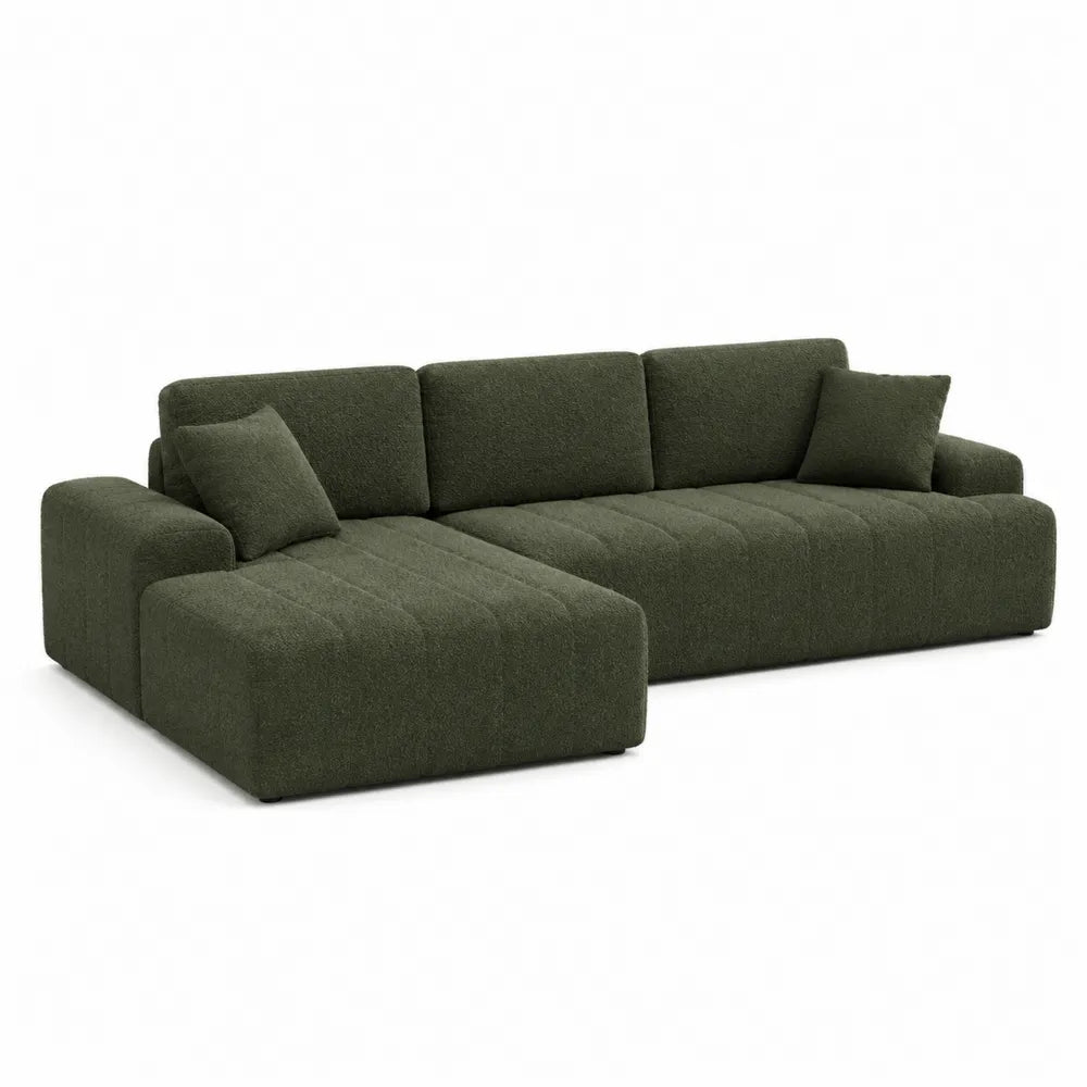 Narożna sofa z tkaniny bouclé, zielona