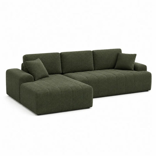 Narożna sofa z tkaniny bouclé, zielona